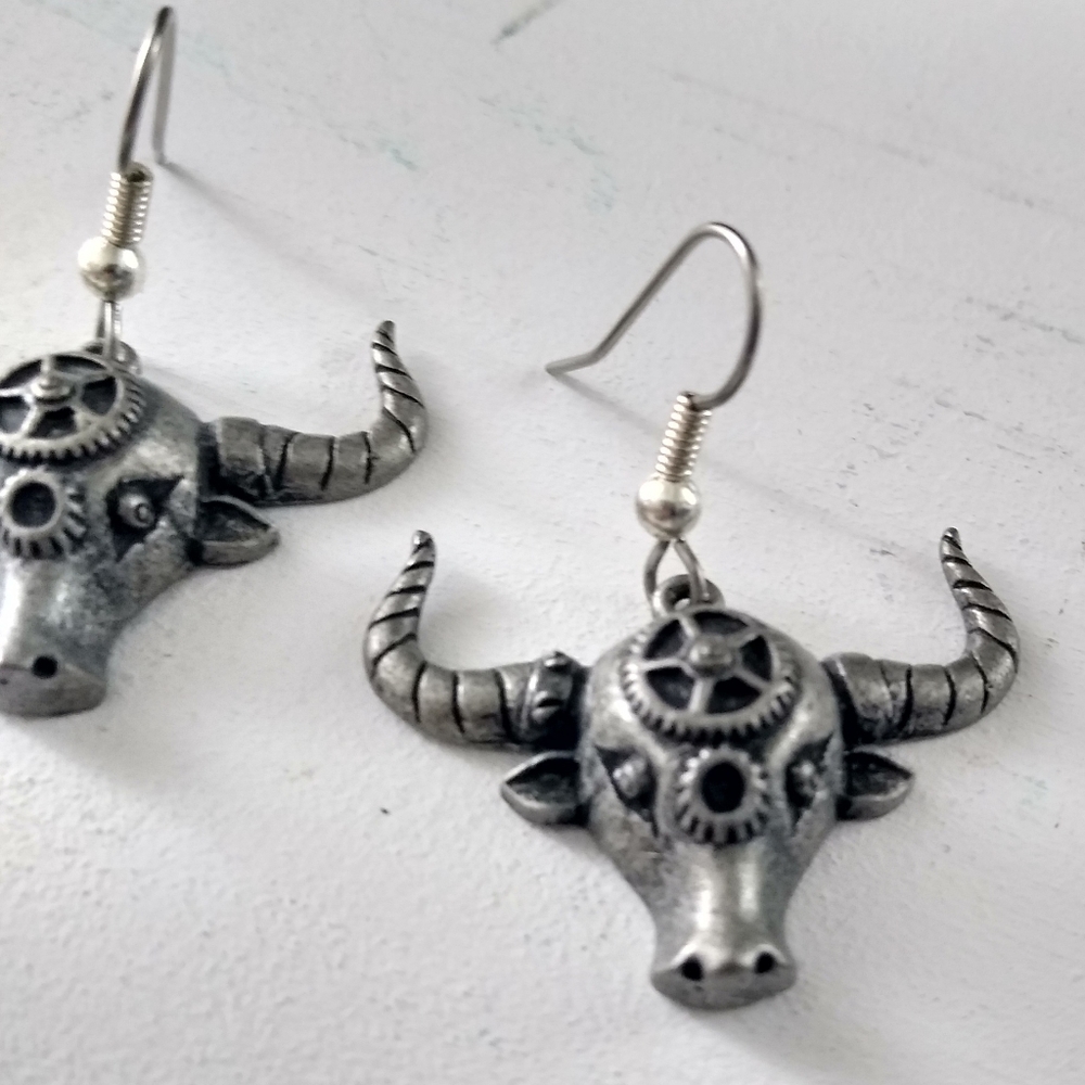 Earrings for women, Longhorn Earrings, Bull Earrings, Steampunk Jewelry, Handmad